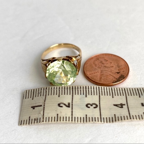 Vintage 14k Gold Cocktail Ring Green Spinel Statement Bold Gemstone Mob Wife - Picture 8 of 9